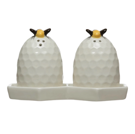 Bee Salt & Pepper Shakers with Plate