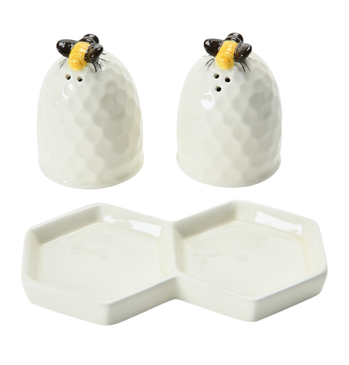 Bee Salt & Pepper Shakers with Plate