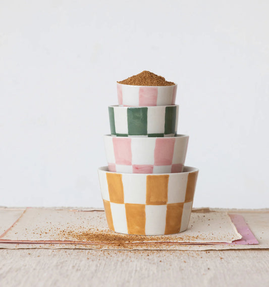 Hand Painted Stoneware Nesting Bowls: Set of 4