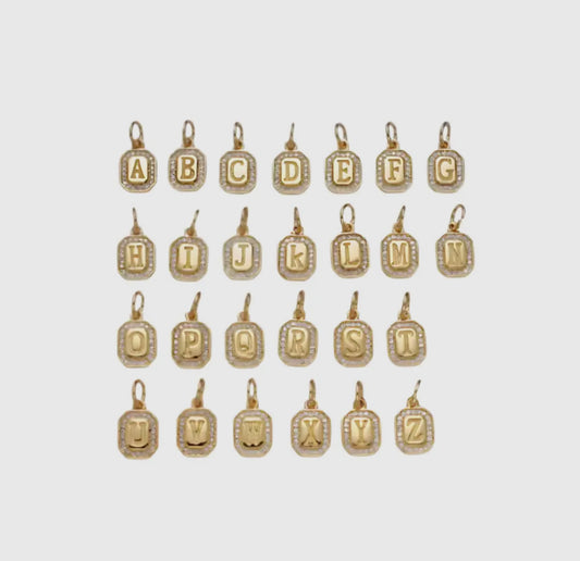 Gold Rounded Rectangle Initial Letter Charm
