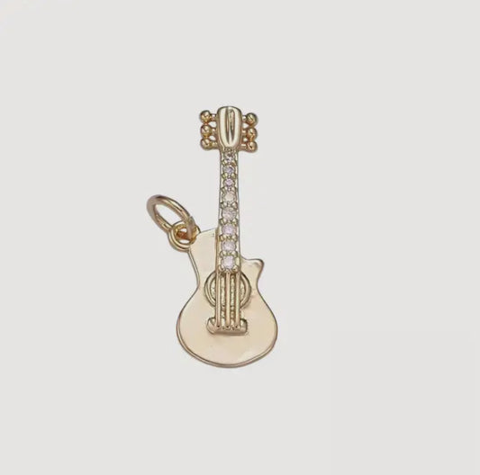 14k Gold & Crystal Guitar Charm
