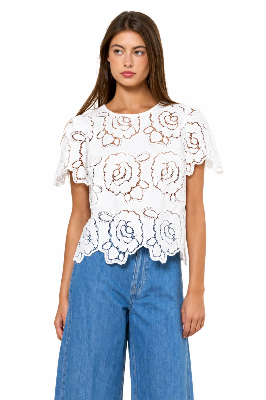 June Floral Eyelet Short Bell Sleeve Top