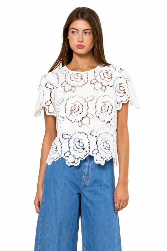 June Floral Eyelet Short Bell Sleeve Top