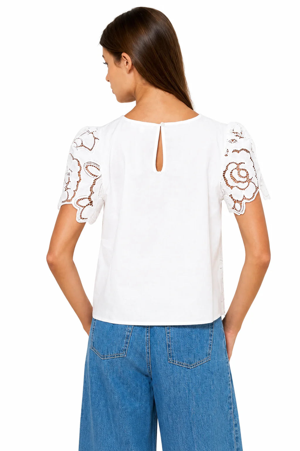 June Floral Eyelet Short Bell Sleeve Top