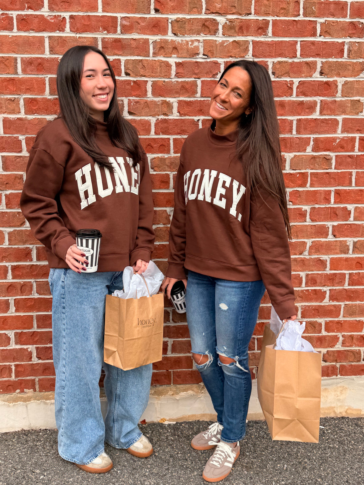 Honey. Mockneck Embroidered Varsity Crew