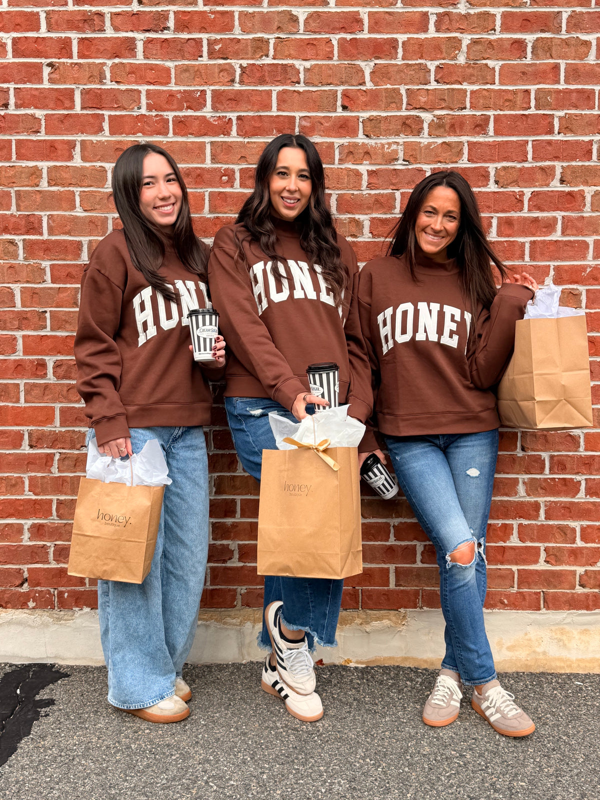 Honey. Mockneck Embroidered Varsity Crew