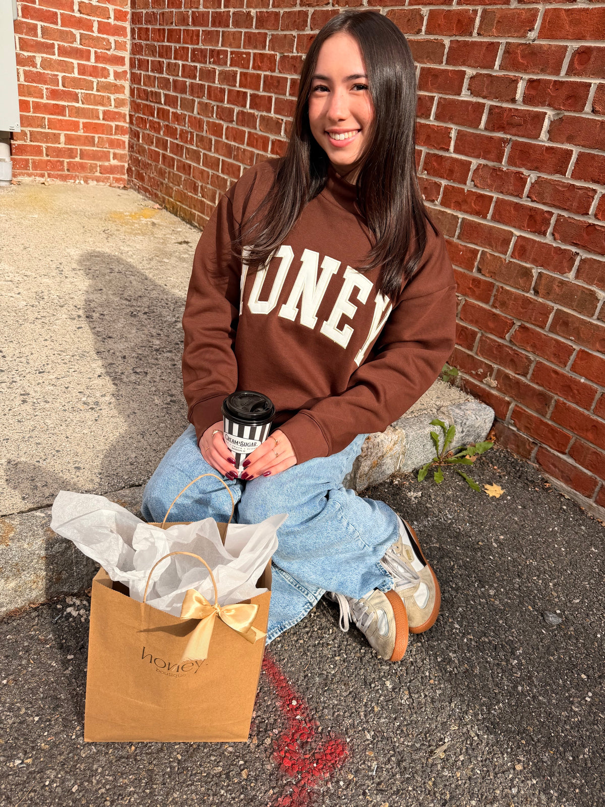 Honey. Mockneck Embroidered Varsity Crew