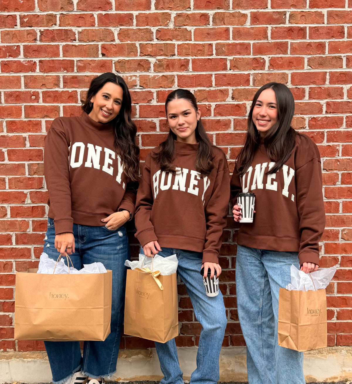 Honey. Mockneck Embroidered Varsity Crew