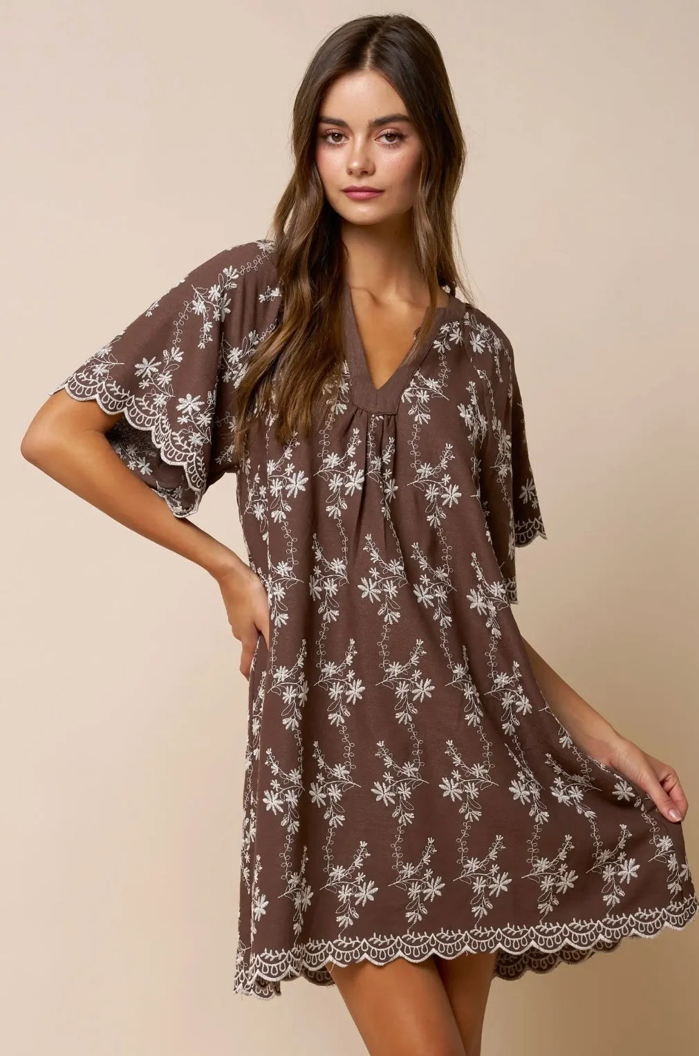 Ember Floral Embroidered Scallop Hem Mini Dress