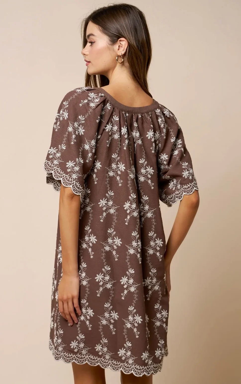 Ember Floral Embroidered Scallop Hem Mini Dress