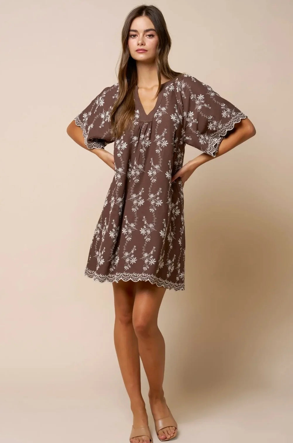 Ember Floral Embroidered Scallop Hem Mini Dress