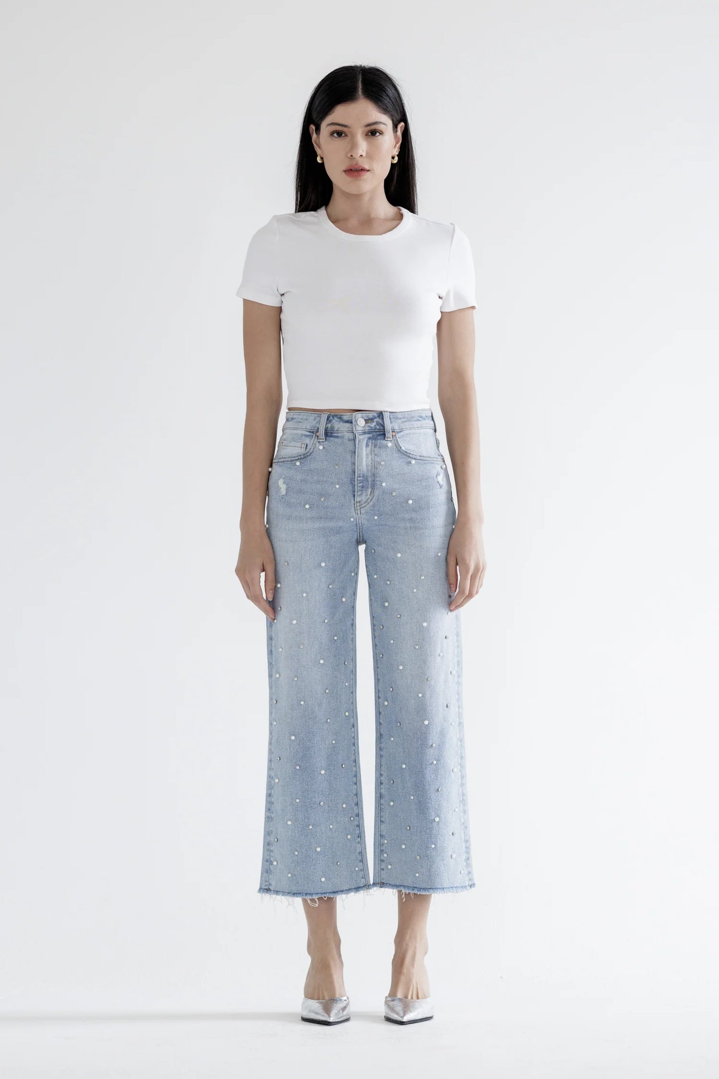 Kelly High Rise Wide Leg Embellished Denim