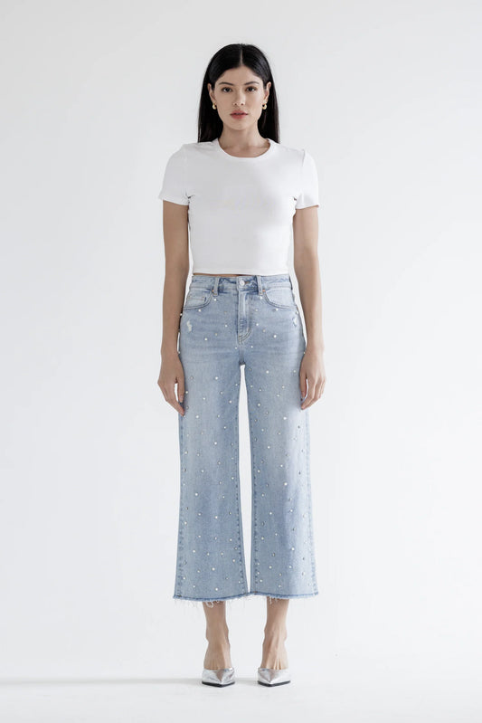 Kelly High Rise Wide Leg Embellished Denim
