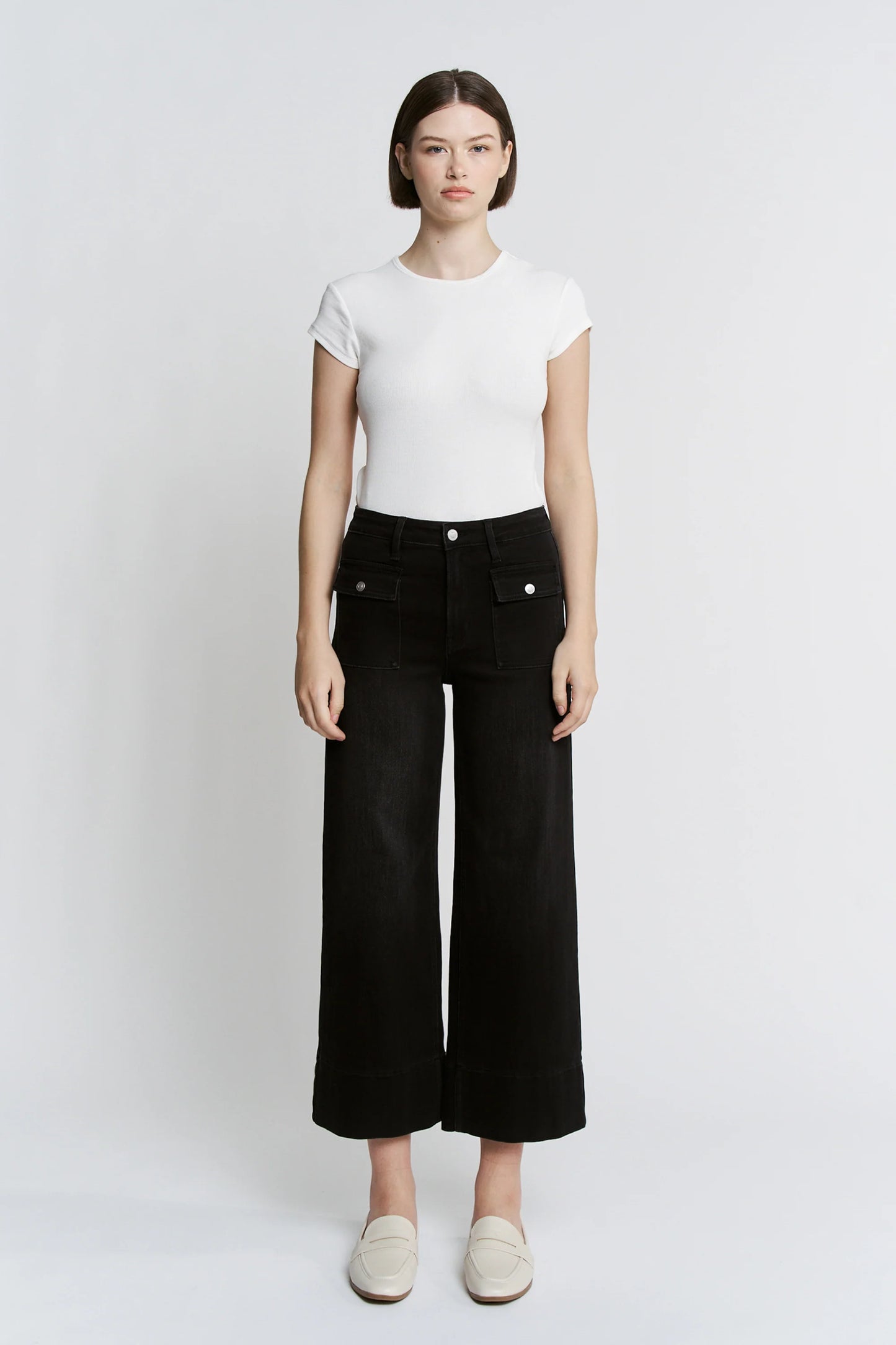 Aiden High Rise Wide Leg Cropped Patch Pocket Denim