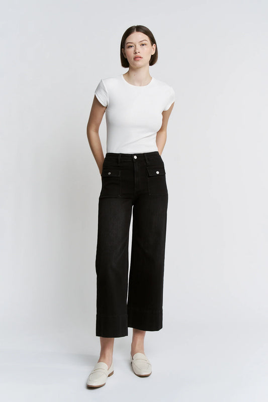 Aiden High Rise Wide Leg Cropped Patch Pocket Denim