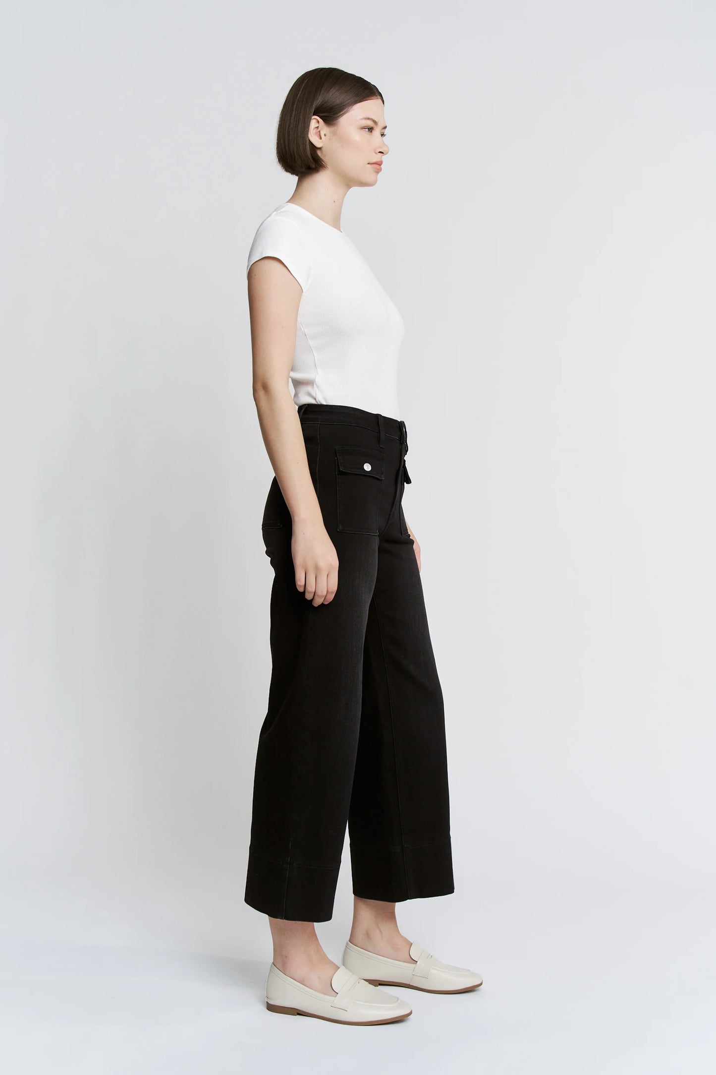 Aiden High Rise Wide Leg Cropped Patch Pocket Denim