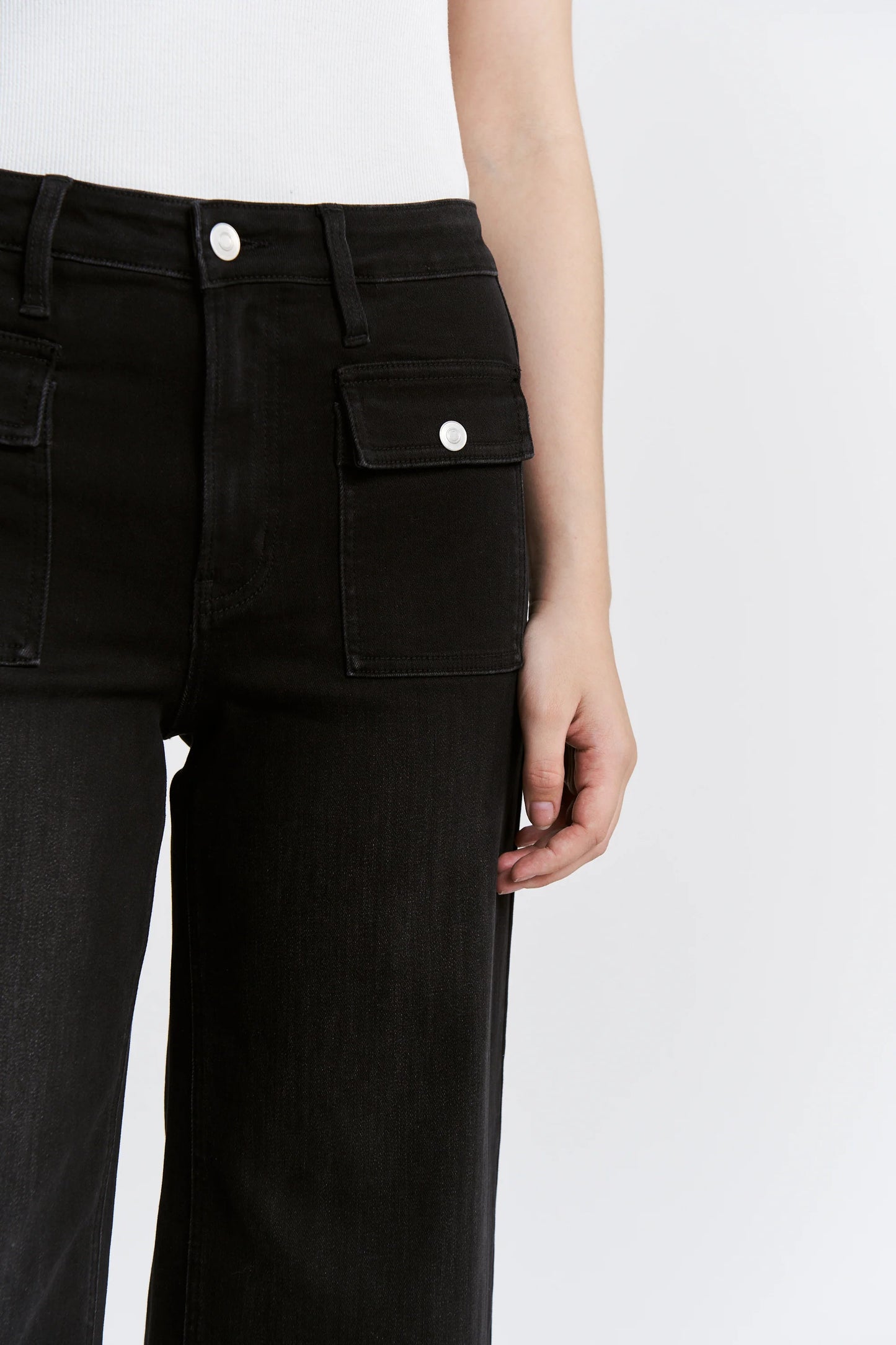 Aiden High Rise Wide Leg Cropped Patch Pocket Denim