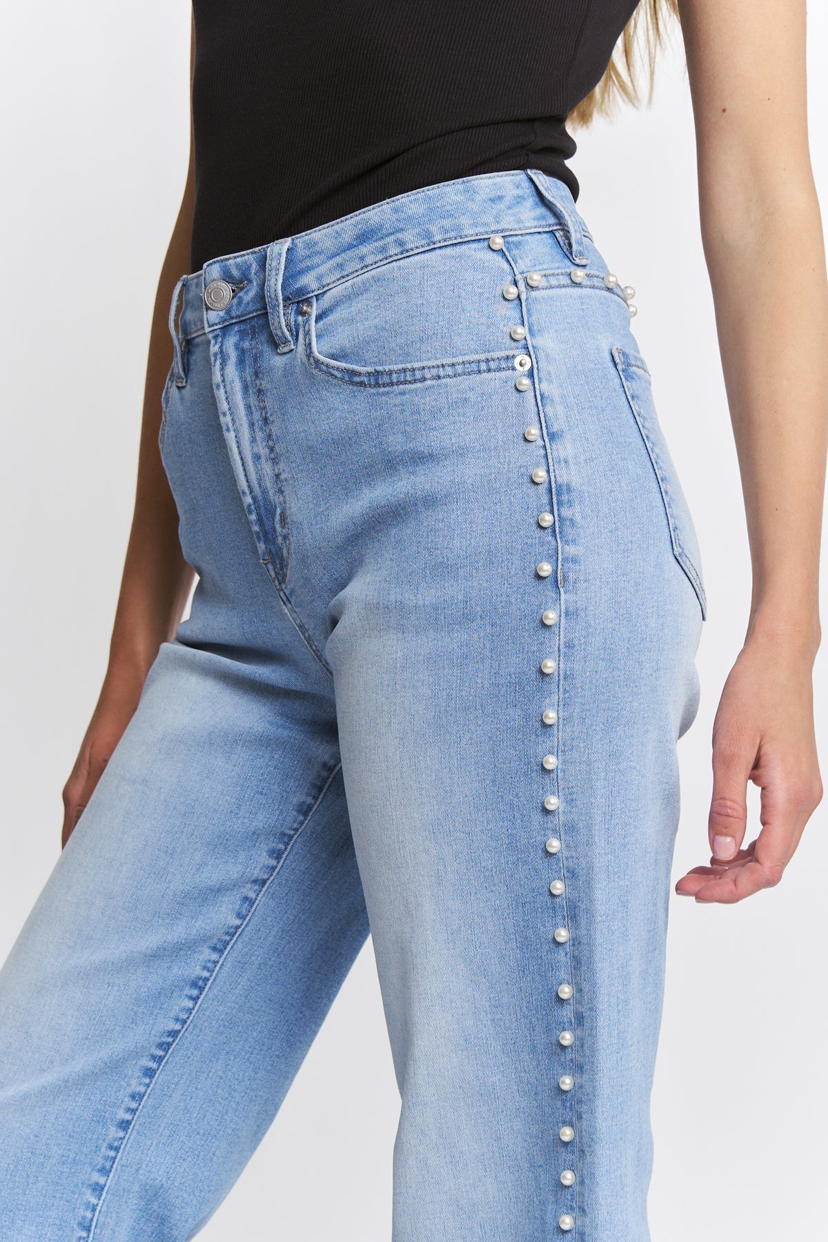 Audrey High Rise Wide Leg Pearl Embellished Denim