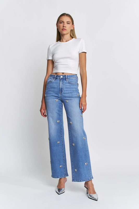 Kristin Embellished Bow Wide Leg Denim