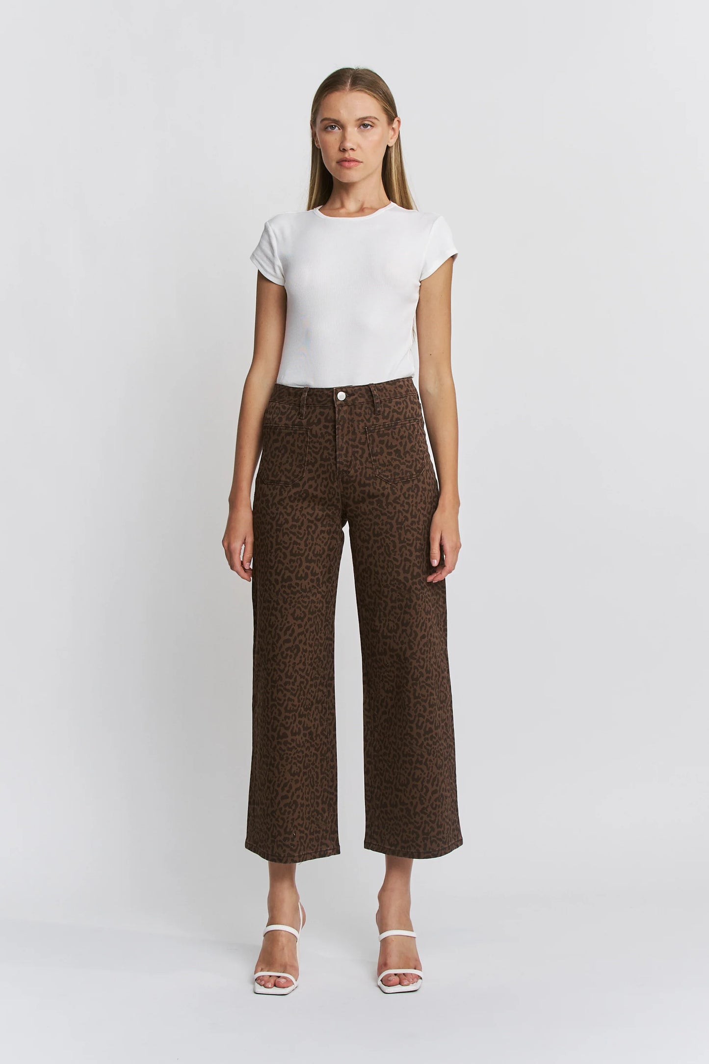 Harlow Leopard High Rise Wide Leg Crop Denim