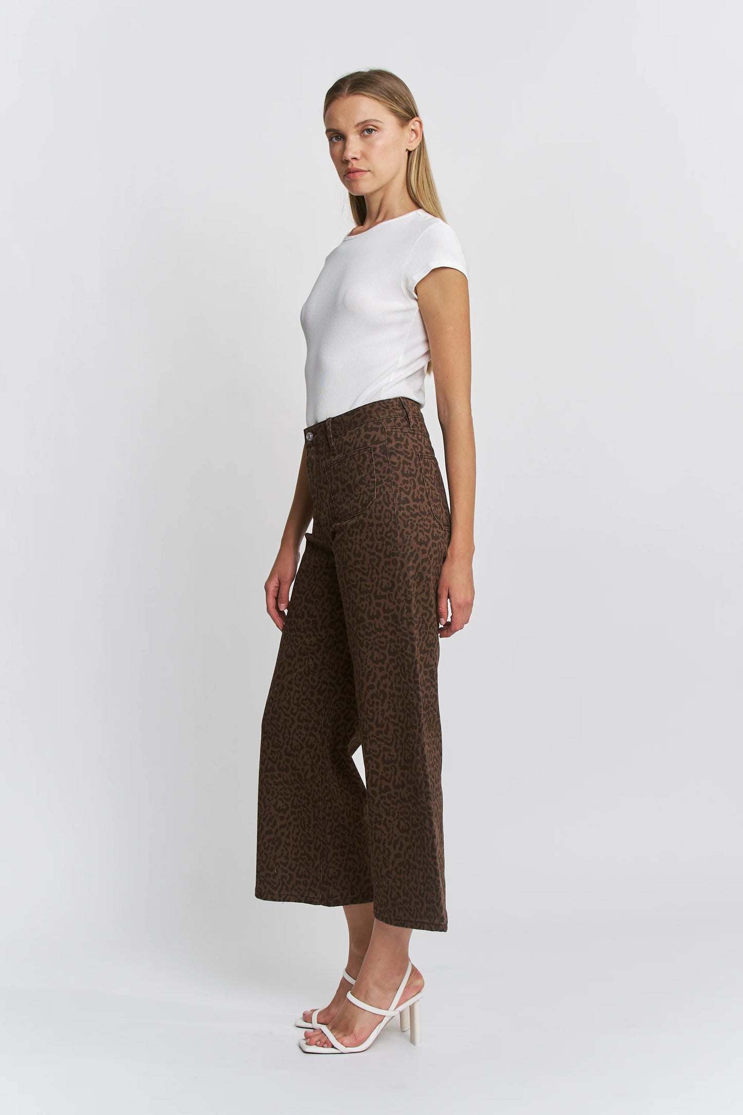 Harlow Leopard High Rise Wide Leg Crop Denim