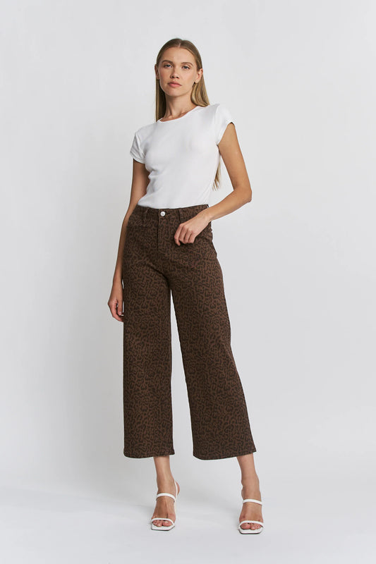 Harlow Leopard High Rise Wide Leg Crop Denim