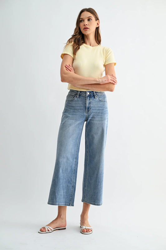 Stevie Mid Rise Wide Leg Crop Denim