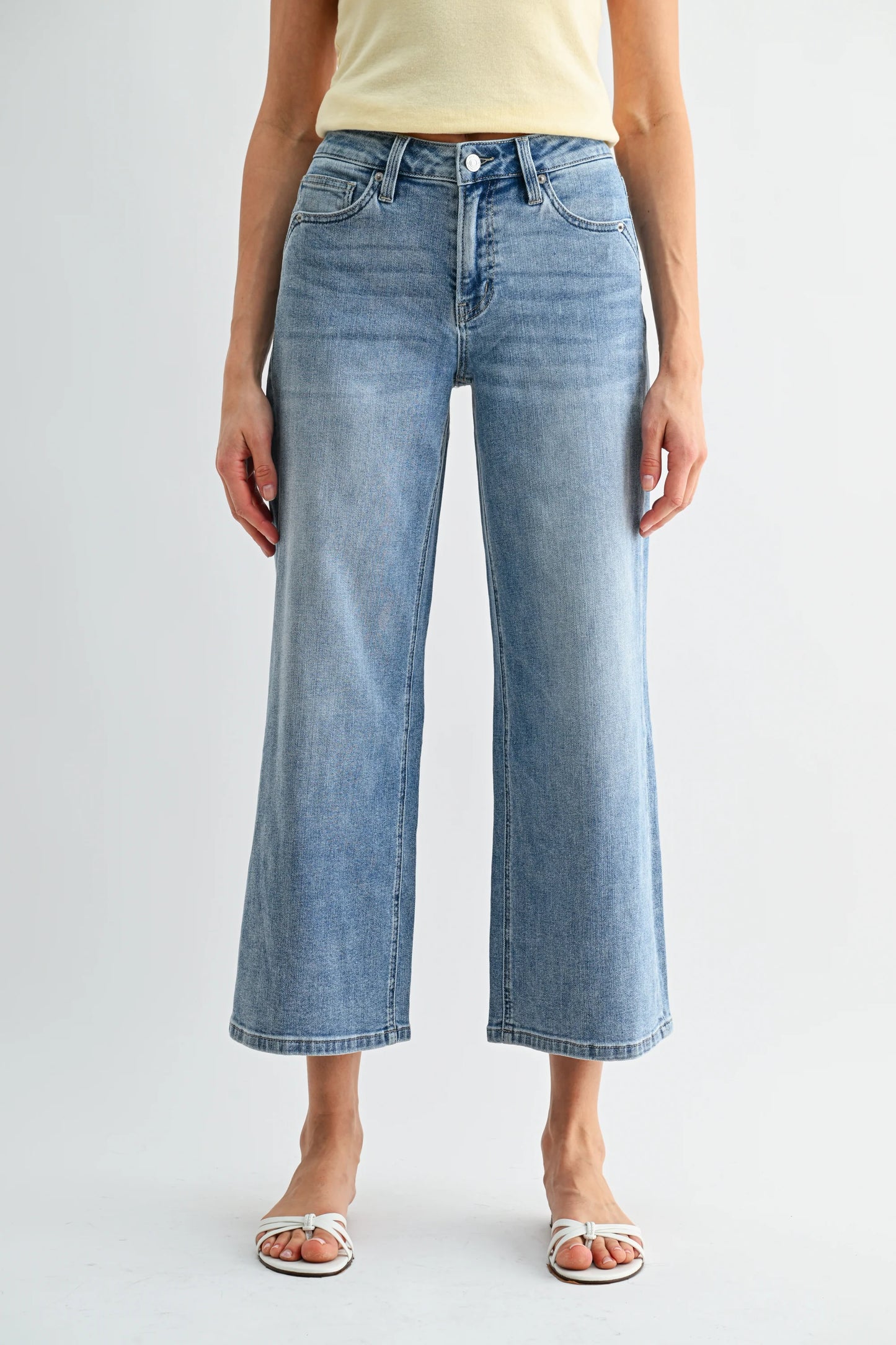 Stevie Mid Rise Wide Leg Crop Denim