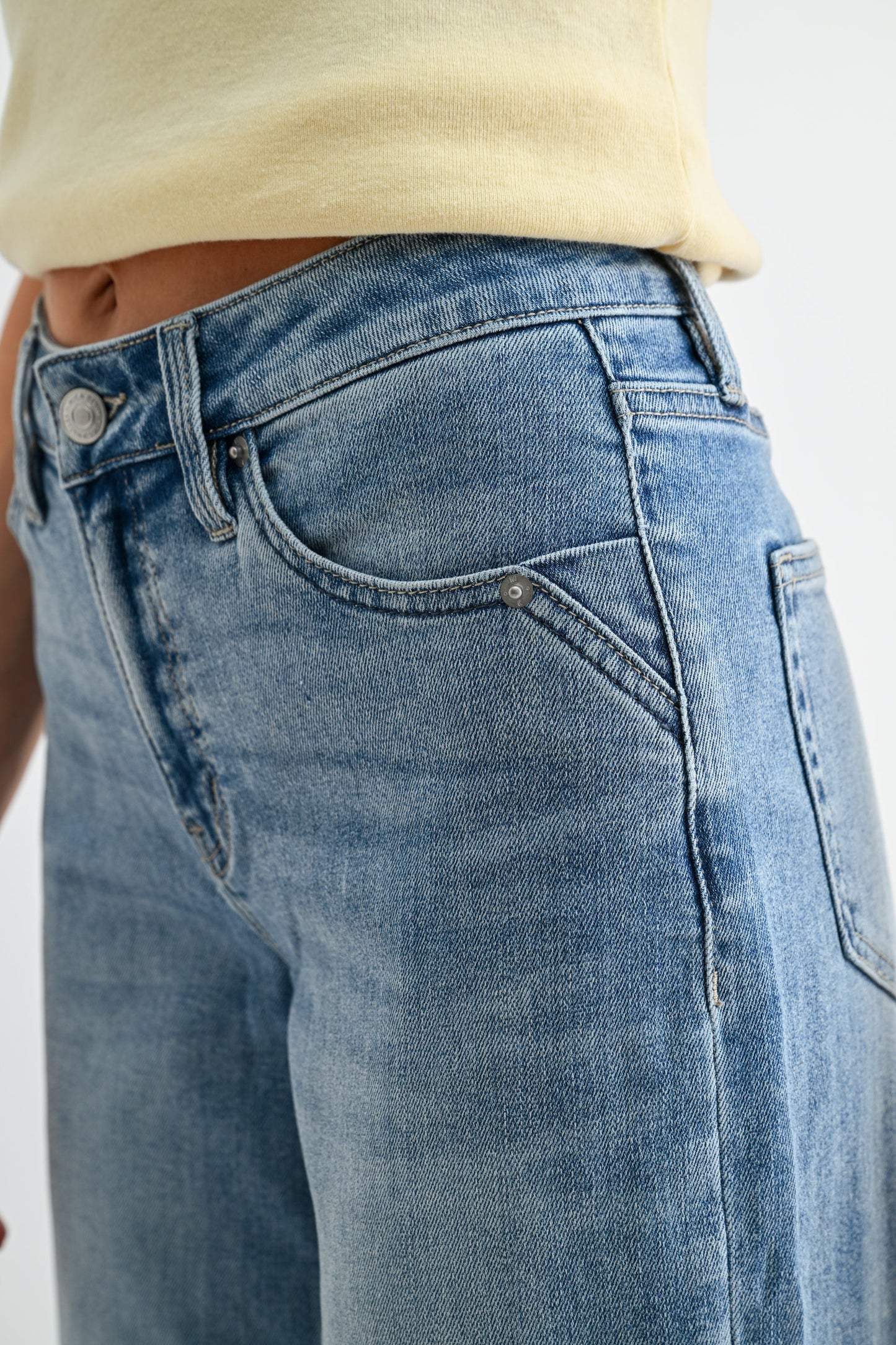 Stevie Mid Rise Wide Leg Crop Denim