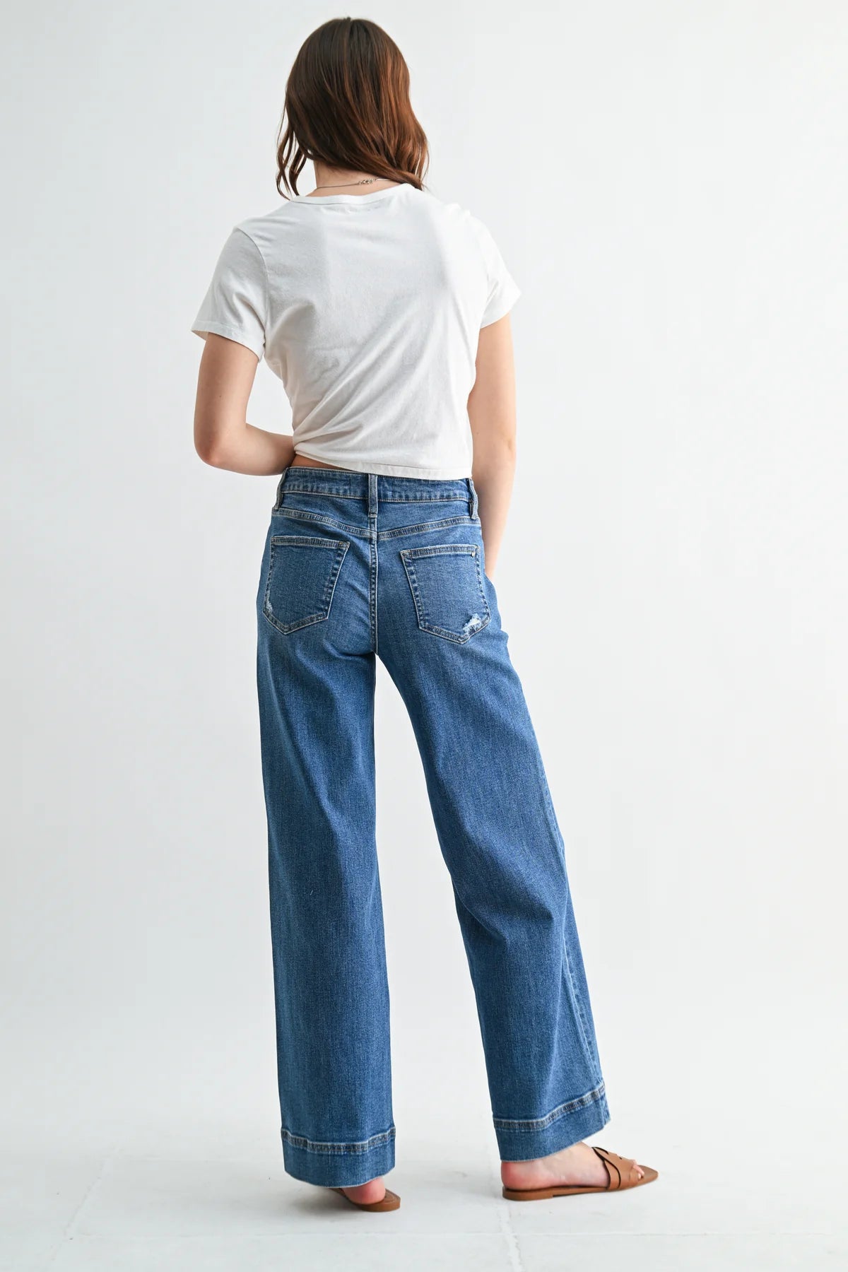 Parker Mid Rise Wide Leg Trouser Hem Denim