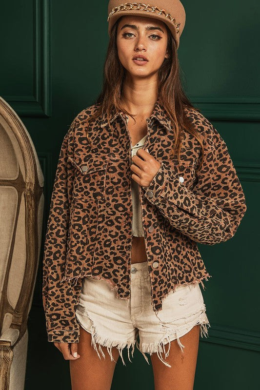 Naomi Leopard Distressed Corduroy Jacket