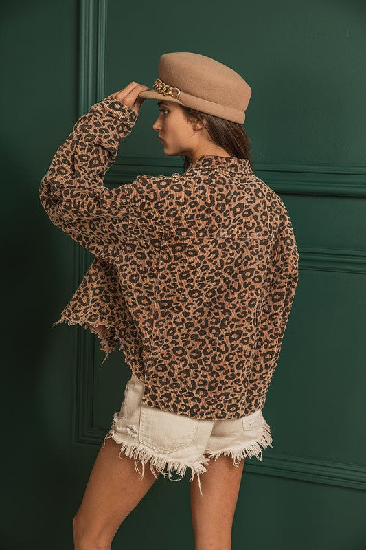 Naomi Leopard Distressed Corduroy Jacket