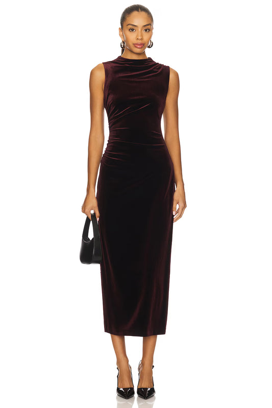 Cleo Velvet Mock Neck Midi Dress