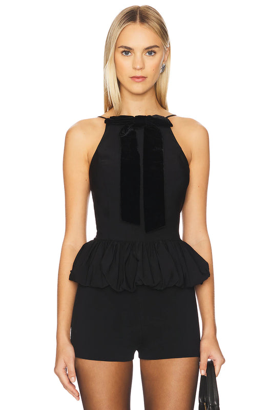 Faith Velvet Bow Peplum Halter Top