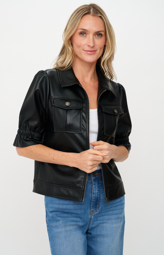 Jess Faux Leather Flutter Sleeve