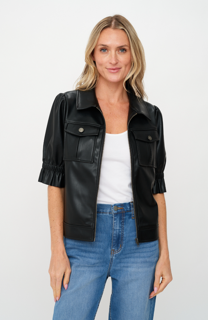 Jess Faux Leather Flutter Sleeve
