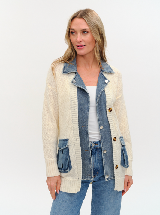 Jaclyn Mixed Media Denim Cardigan