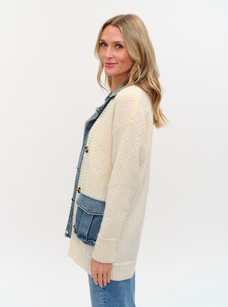 Jaclyn Mixed Media Denim Cardigan