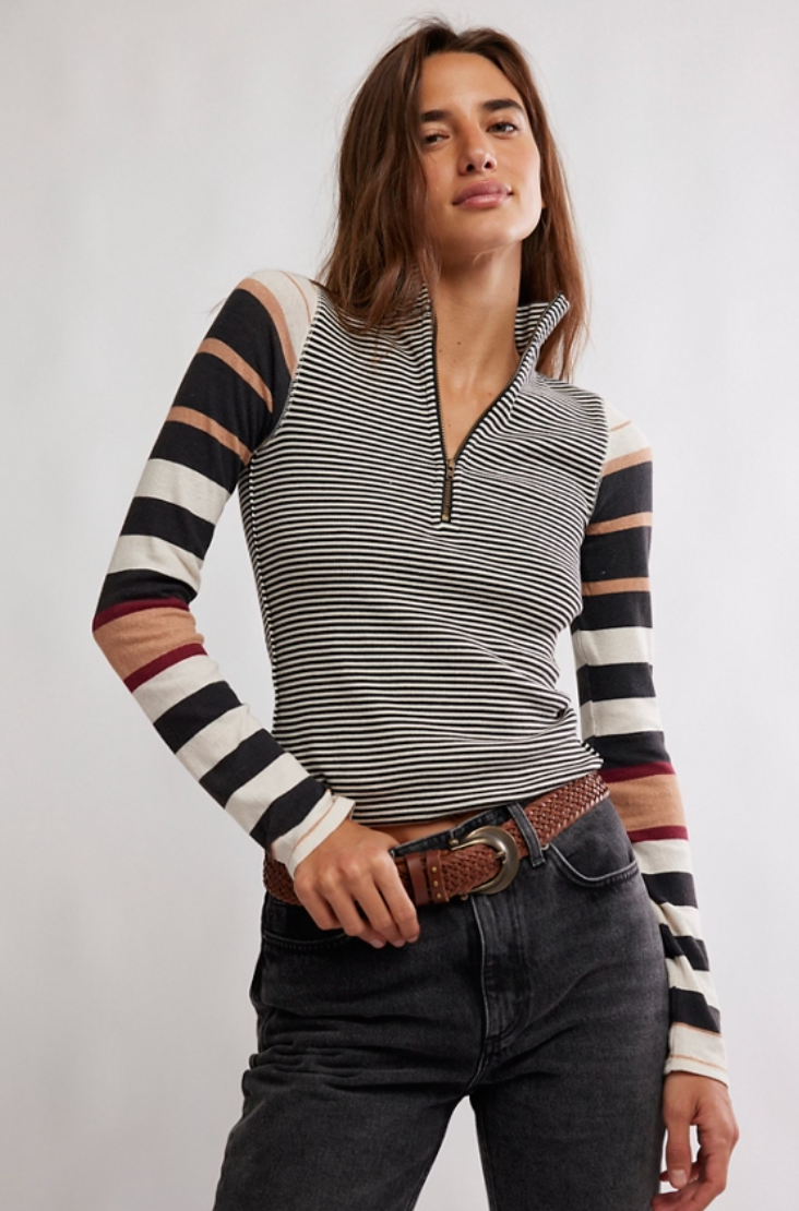 Alexandria Striped Zip Top