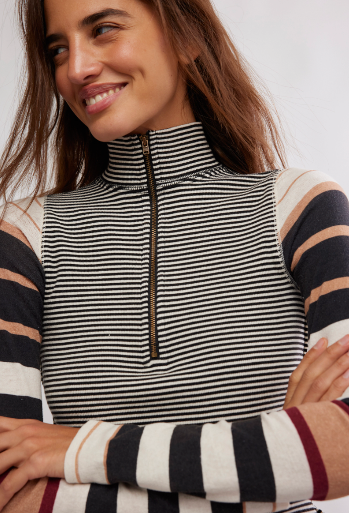 Alexandria Striped Zip Top
