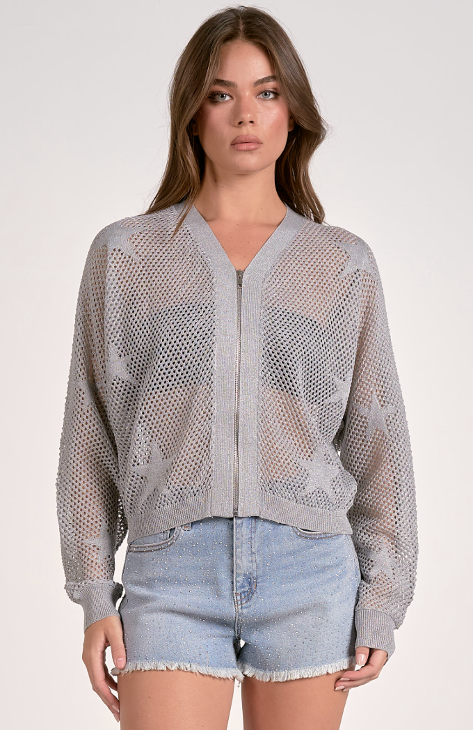 Aliza Mesh Star Zip Cardigan