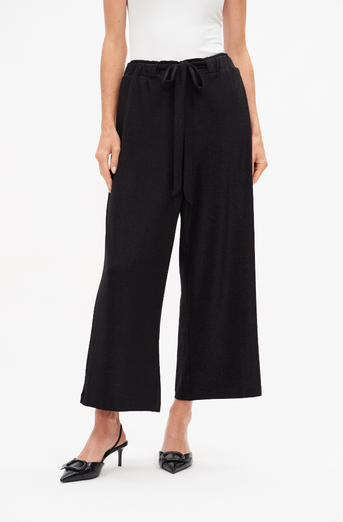 Christian Lurex Tie Front Wide Leg Knit Pant