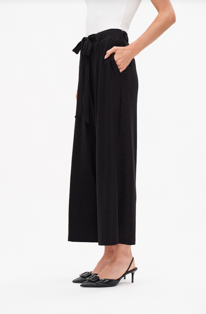 Christian Lurex Tie Front Wide Leg Knit Pant