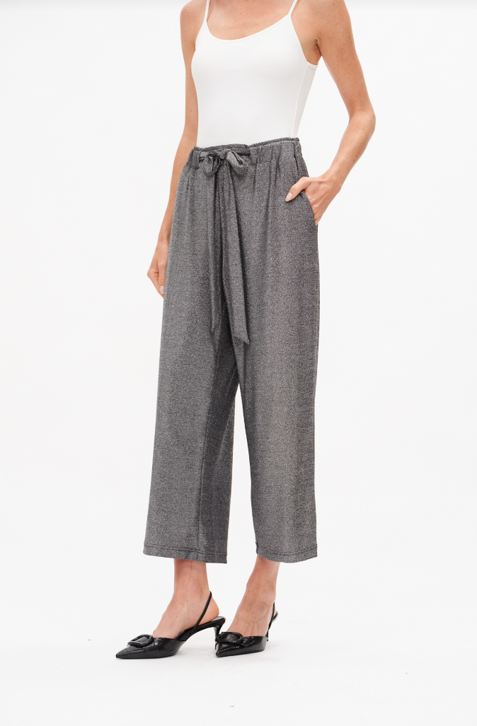 Christian Lurex Tie Front Wide Leg Knit Pant