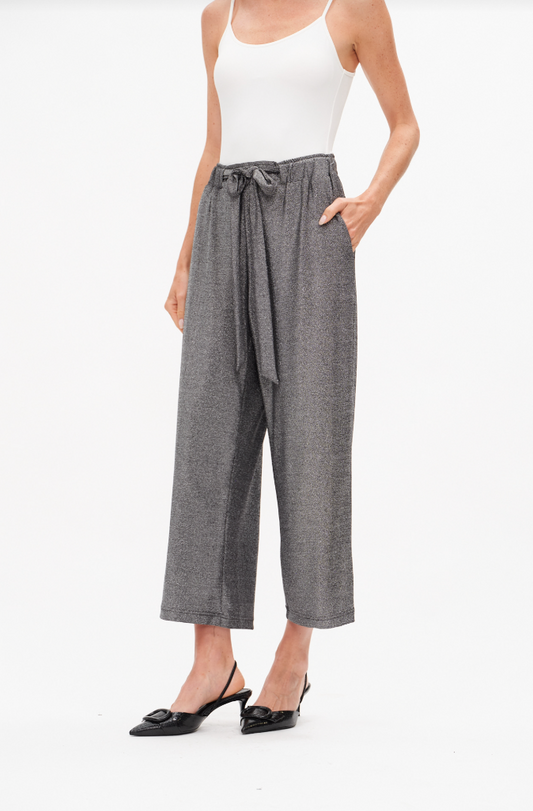 Christian Lurex Tie Front Wide Leg Knit Pant