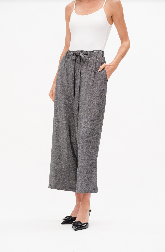 Christian Lurex Tie Front Wide Leg Knit Pant