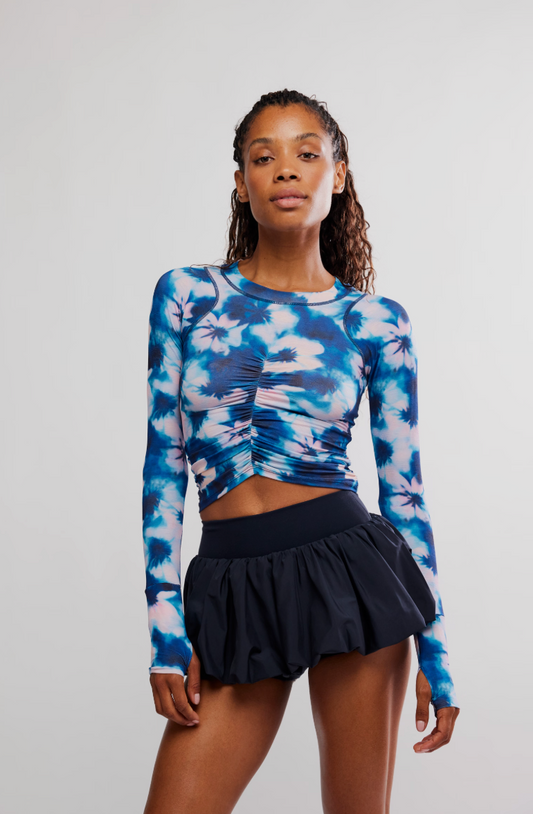 Elsie Printed Ruched LS Top
