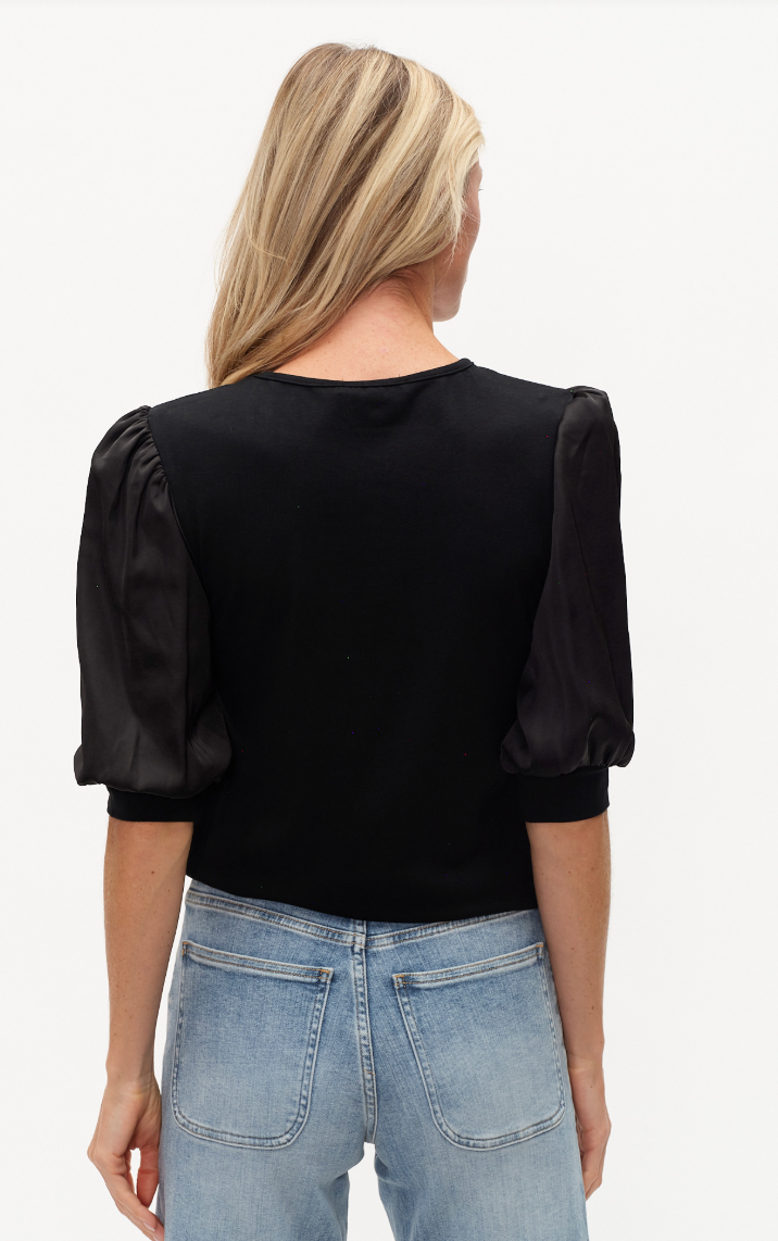 Solara Mixed Media Satin SS Top