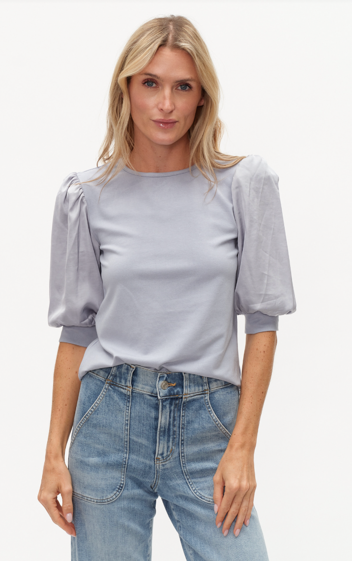 Solara Mixed Media Satin SS Top