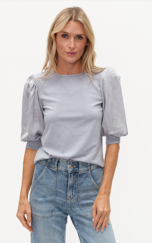 Solara Mixed Media Satin SS Top